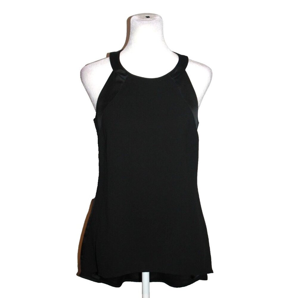 White House Black Market Blouse Tank Top Women's  Size 2 Black Formal Satin Trim